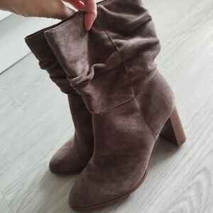 Next Taupe Suede Heeled Boots